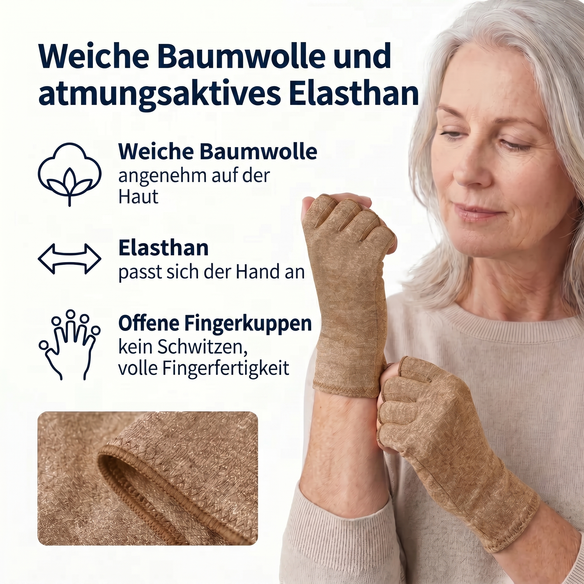Schmerzlindernde Kompressionshandschuhe Beige | Sameo™
