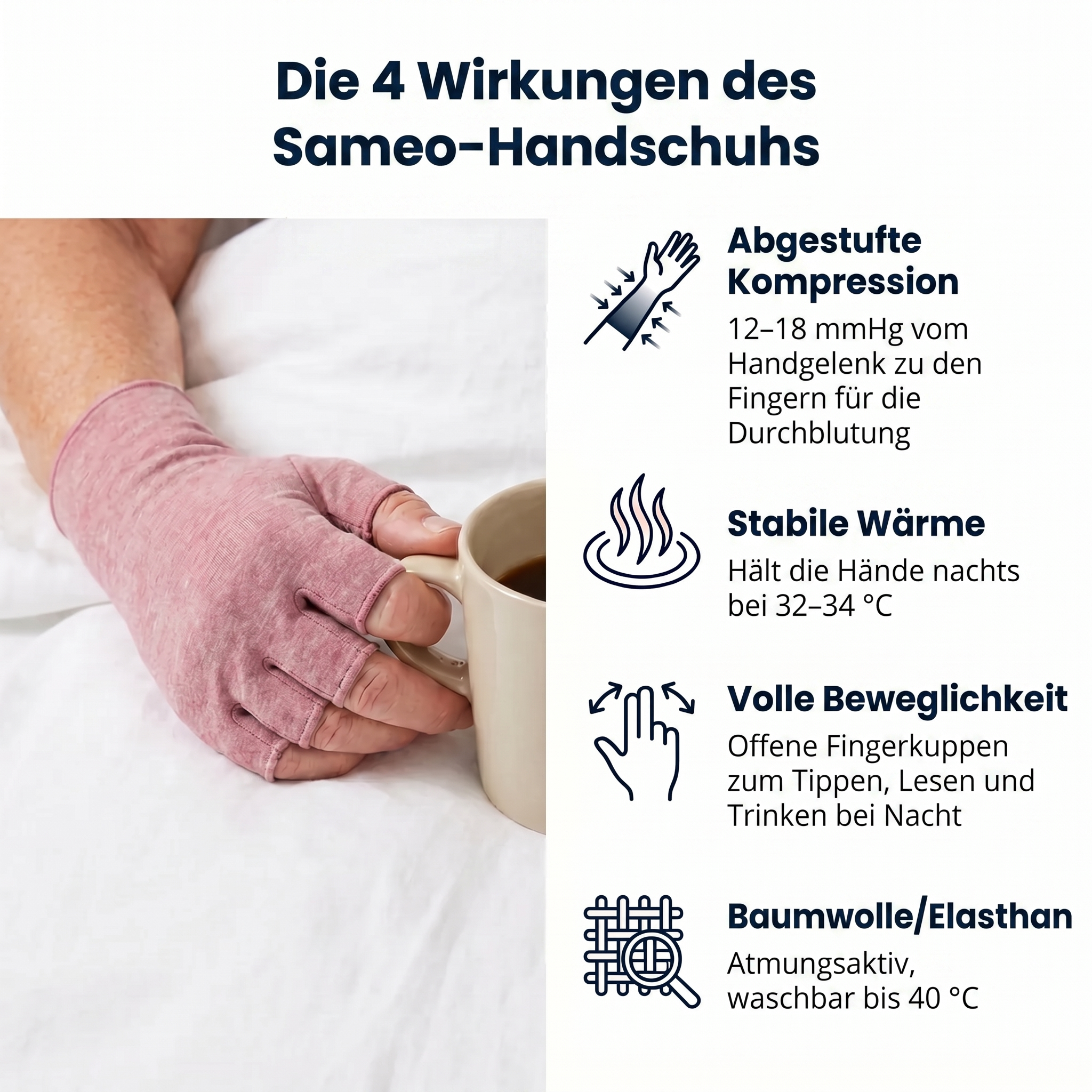 Schmerzlindernde Kompressionshandschuhe Rose | Sameo™