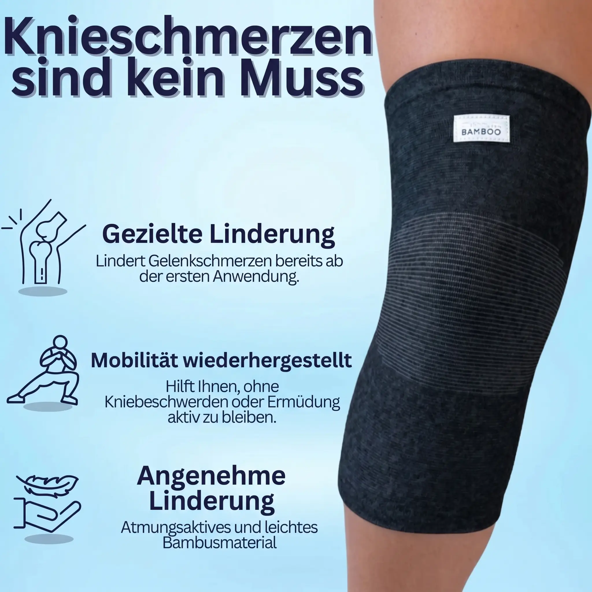 Schwarze Kniebandage aus Bambus